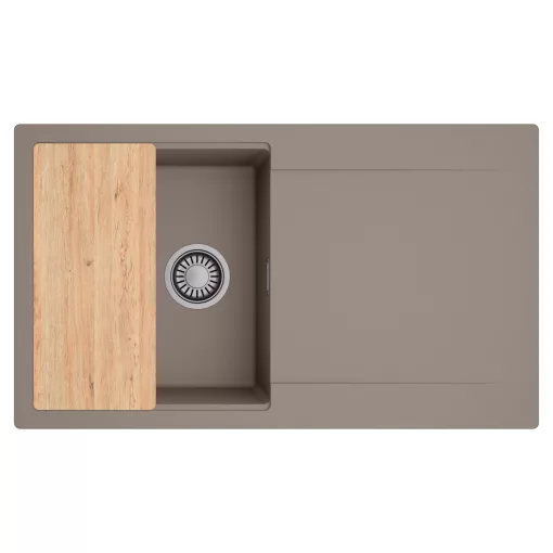 HD Onyx Tortora 86 egymedencés gránit mosogatótálca, vágódeszkával, tortora színben