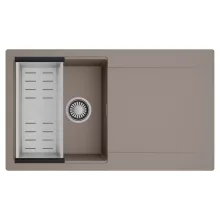 HD Onyx Tortora 86 egymedencés mosogatótálca szett, acél csepegtetőkosárral, csepegtetőtálcával, tortora színben