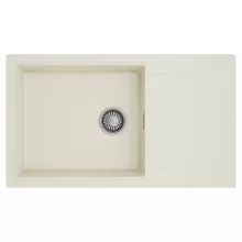 HD Onyx White 86-XL egymedencés mosogatótálca, csepegtetőtálcával, tört fehér színben, szálcsiszolt króm leeresztő szifonnal