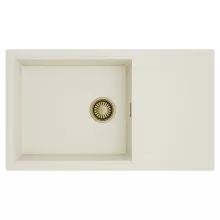 HD Onyx White 86-XL egymedencés mosogatótálca, csepegtetőtálcával, tört fehér színben, szálcsiszolt arany leeresztő szifonnal