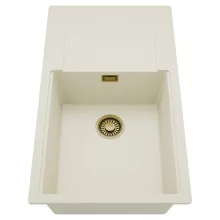 HD Onyx White 86-XL egymedencés mosogatótálca, csepegtetőtálcával, tört fehér színben, szálcsiszolt arany leeresztő szifonnal