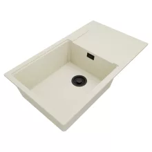 HD Onyx White 86-XL egymedencés mosogatótálca, vágódeszkával, csepegtetőtálcával, tört fehér színben, matt fekete leeresztő szifonnal