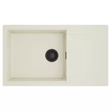 HD Onyx White 86-XL egymedencés mosogatótálca, csepegtetőtálcával, tört fehér színben, matt fekete leeresztő szifonnal