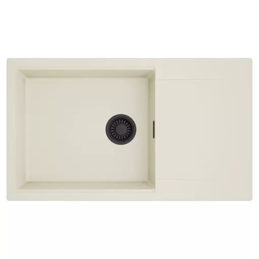 HD Onyx White 86-XL egymedencés mosogatótálca, csepegtetőtálcával, tört fehér színben, matt fekete leeresztő szifonnal