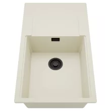 HD Onyx White 86-XL egymedencés mosogatótálca, csepegtetőtálcával, tört fehér színben, matt fekete leeresztő szifonnal