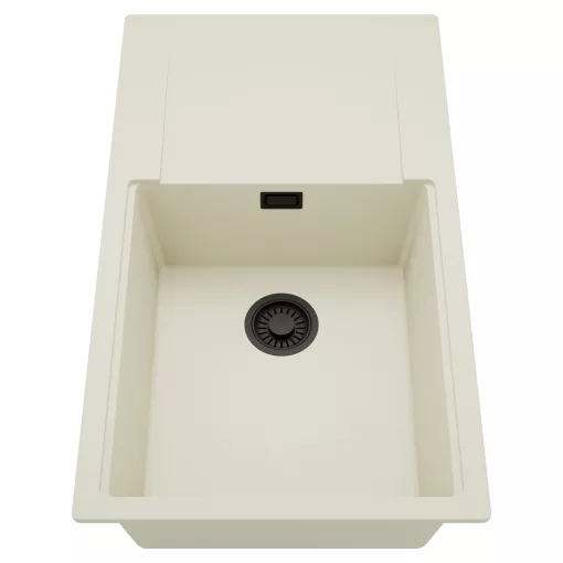 HD Onyx White 86-XL egymedencés mosogatótálca, csepegtetőtálcával, tört fehér színben, matt fekete leeresztő szifonnal