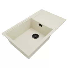 HD Onyx White 86-XL egymedencés mosogatótálca, csepegtetőtálcával, tört fehér színben, matt fekete leeresztő szifonnal