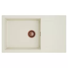 HD Onyx White 86-XL egymedencés mosogatótálca, csepegtetőtálcával, tört fehér színben, szálcsiszolt réz leeresztő szifonnal