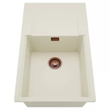 HD Onyx White 86-XL egymedencés mosogatótálca, csepegtetőtálcával, tört fehér színben, szálcsiszolt réz leeresztő szifonnal