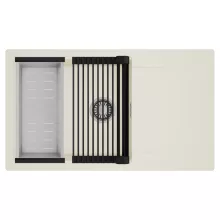 HD Onyx White 86-XL egymedencés mosogatótálca szett, matt fekete csepegtetőráccsal és krómozott kosárral, csepegtetőtálcával, tört fehér színben