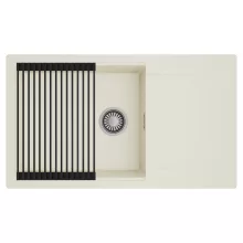 HD Onyx White 86-XL egymedencés mosogatótálca szett, matt fekete csepegtetőráccsal, csepegtetőtálcával, tört fehér színben