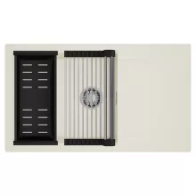 HD Onyx White 86-XL egymedencés mosogatótálca szett, acél csepegtetőráccsal és matt fekete kosárral, csepegtetőtálcával, tört fehér színben