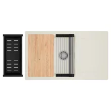 HD Onyx White 86-XL egymedencés mosogatótálca szett, vágódeszkával, acél csepegtetőráccsal és matt fekete kosárral, csepegtetőtálcával, tört fehér színben