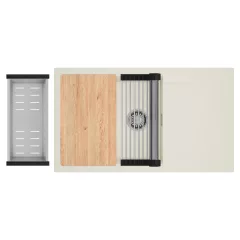   HD Onyx White 86-XL egymedencés mosogatótálca szett, vágódeszkával, acél csepegtetőráccsal és kosárral, csepegtetőtálcával, tört fehér színben