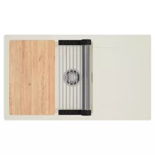 HD Onyx White 86-XL egymedencés mosogatótálca szett, vágódeszkával, acél csepegtetőráccsal, csepegtetőtálcával, tört fehér színben