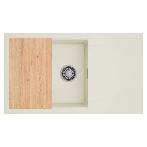 HD Onyx White 86-XL egymedencés mosogatótálca, vágódeszkával, csepegtetőtálcával, tört fehér színben