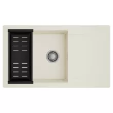 HD Onyx White 86-XL egymedencés mosogatótálca szett, matt fekete csepegtetőkosárral, csepegtetőtálcával, tört fehér színben