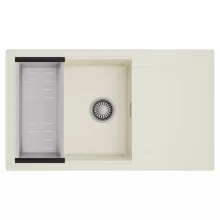 HD Onyx White 86-XL egymedencés mosogatótálca szett, acél csepegtetőkosárral, csepegtetőtálcával, tört fehér színben