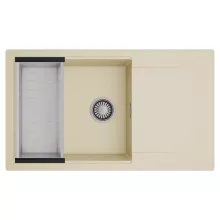 HD Onyx Beige 86-XL egymedencés mosogatótálca szett, acél csepegtetőkosárral, csepegtetőtálcával, soft bézs színben, szálcsiszolt króm leeresztő szifonnal