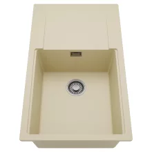 HD Onyx Beige 86-XL egymedencés mosogatótálca, csepegtetőtálcával, soft bézs színben, szálcsiszolt króm leeresztő szifonnal