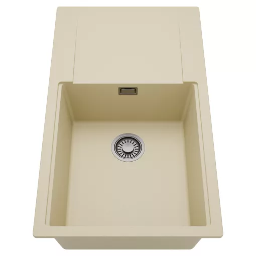HD Onyx Beige 86-XL egymedencés mosogatótálca, csepegtetőtálcával, soft bézs színben, szálcsiszolt króm leeresztő szifonnal