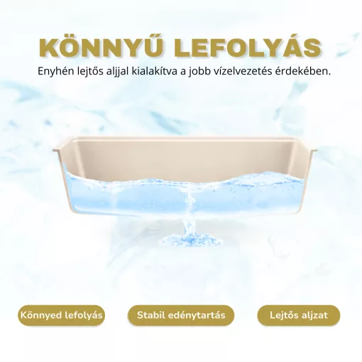 HD Onyx Beige 86-XL egymedencés mosogatótálca, csepegtetőtálcával, soft bézs színben, szálcsiszolt króm leeresztő szifonnal