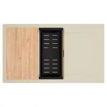 HD Onyx Beige 86-XL egymedencés gránit mosogatótálca szett, csepegtetőtálcával, vágódeszkával, matt fekete csepegtetőkosárral, soft bézs színben, matt fekete leeresztő szifonnal