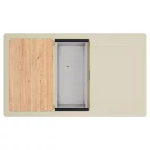 HD Onyx Beige 86-XL egymedencés gránit mosogatótálca szett, csepegtetőtálcával, vágódeszkával, acél csepegtetőkosárral, soft bézs színben, matt fekete leeresztő szifonnal