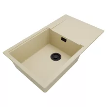 HD Onyx Beige 86-XL egymedencés gránit mosogatótálca, vágódeszkával, soft bézs színben, matt fekete leeresztő szifonnal