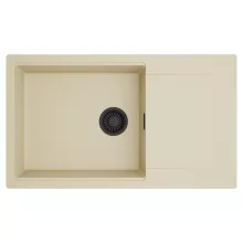 HD Onyx Beige 86-XL egymedencés mosogatótálca, csepegtetőtálcával, soft bézs színben, matt fekete leeresztő szifonnal