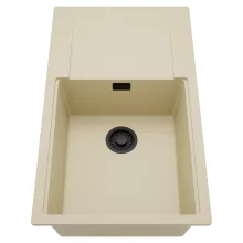 HD Onyx Beige 86-XL egymedencés mosogatótálca, csepegtetőtálcával, soft bézs színben, matt fekete leeresztő szifonnal