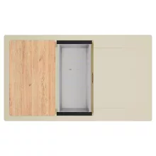 HD Onyx Beige 86-XL egymedencés gránit mosogatótálca szett, csepegtetőtálcával, vágódeszkával, acél csepegtetőkosárral, soft bézs színben, szálcsiszolt réz leeresztő szifonnal