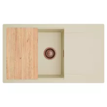 HD Onyx Beige 86-XL egymedencés gránit mosogatótálca, vágódeszkával, soft bézs színben, szálcsiszolt réz leeresztő szifonnal