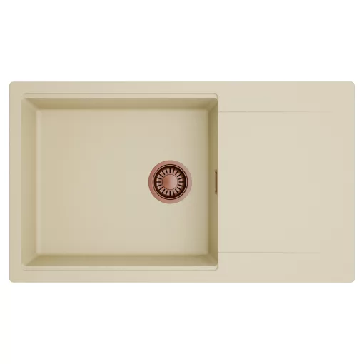 HD Onyx Beige 86-XL egymedencés mosogatótálca, csepegtetőtálcával, soft bézs színben, szálcsiszolt réz leeresztő szifonnal