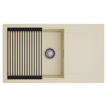 HD Onyx Beige 86-XL egymedencés mosogatótálca szett, matt fekete csepegtetőráccsal, csepegtetőtálcával, soft bézs színben