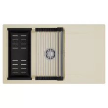 HD Onyx Beige 86-XL egymedencés mosogatótálca szett, acél csepegtetőráccsal és matt fekete kosárral, csepegtetőtálcával, soft bézs színben