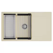 HD Onyx Beige 86-XL egymedencés mosogatótálca szett, acél csepegtetőráccsal és kosárral, csepegtetőtálcával, soft bézs színben