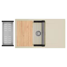 HD Onyx Beige 86-XL egymedencés gránit mosogatótálca szett, csepegtetőtálcával, vágódeszkával, acél csepegtetőráccsal és kosárral, soft bézs színben