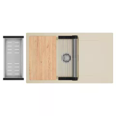   HD Onyx Beige 86-XL egymedencés gránit mosogatótálca szett, csepegtetőtálcával, vágódeszkával, acél csepegtetőráccsal és kosárral, soft bézs színben