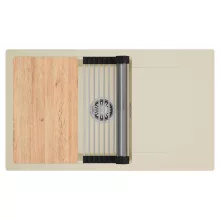 HD Onyx Beige 86-XL egymedencés gránit mosogatótálca szett, csepegtetőtálcával, vágódeszkával, acél csepegtetőráccsal, soft bézs színben