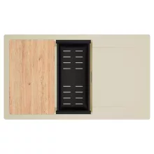 HD Onyx Beige 86-XL egymedencés gránit mosogatótálca szett, csepegtetőtálcával, vágódeszkával, matt fekete csepegtetőkosárral, soft bézs színben