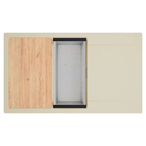 HD Onyx Beige 86-XL egymedencés gránit mosogatótálca szett, csepegtetőtálcával, vágódeszkával, acél csepegtetőkosárral, soft bézs színben