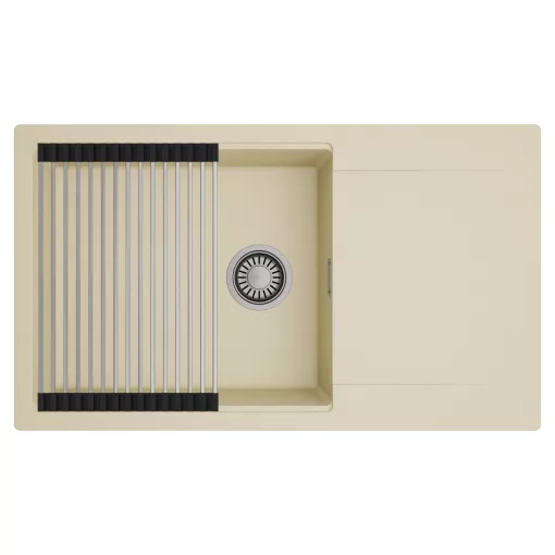 HD Onyx Beige 86-XL egymedencés mosogatótálca szett, acél csepegtetőráccsal, csepegtetőtálcával, soft bézs színben