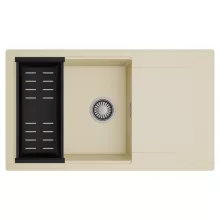 HD Onyx Beige 86-XL egymedencés mosogatótálca szett, matt fekete csepegtetőkosárral, csepegtetőtálcával, soft bézs színben