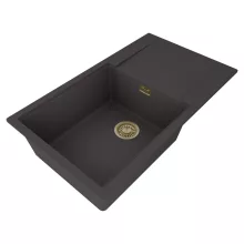 HD Onyx Antracit 86-XL egymedencés gránit mosogatótálca, vágódeszkával, matt antracit színben, szálcsiszolt arany leeresztő szifonnal