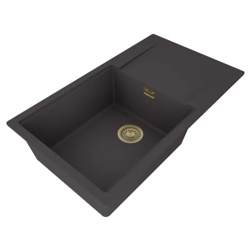 HD Onyx Antracit 86-XL egymedencés gránit mosogatótálca, vágódeszkával, matt antracit színben, szálcsiszolt arany leeresztő szifonnal