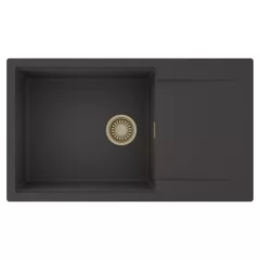   HD Onyx Antracit 86-XL egymedencés mosogatótálca, csepegtetőtálcával, matt antracit színben, szálcsiszolt arany leeresztő szifonnal