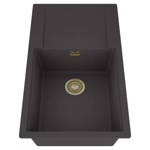 HD Onyx Antracit 86-XL egymedencés mosogatótálca, csepegtetőtálcával, matt antracit színben, szálcsiszolt arany leeresztő szifonnal