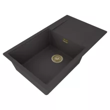 HD Onyx Antracit 86-XL egymedencés mosogatótálca, csepegtetőtálcával, matt antracit színben, szálcsiszolt arany leeresztő szifonnal