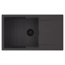 HD Onyx Antracit 86-XL egymedencés mosogatótálca szett, matt fekete csepegtetőráccsal, csepegtetőtálcával, matt antracit színben, matt fekete leeresztő szifonnal